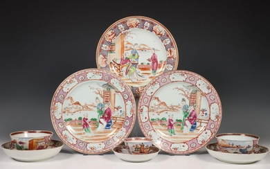 China, negen stuks famille rose porselein, 18e eeuw