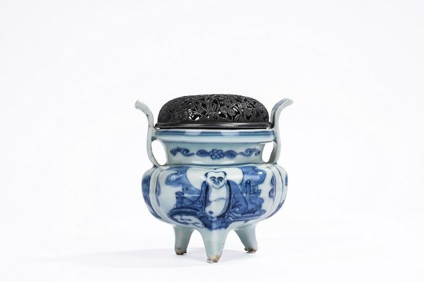 Chinese Blue and White Arhat Tripod Censer