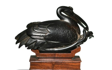 Chinese Bronze Crane Paperweight with Stand, Ming