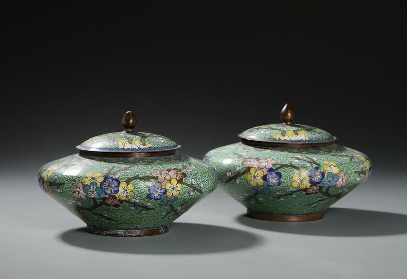 Chinese Cloisonne Enamel Bronze Jars and Covers