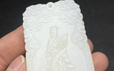 Chinese Qing Dynasty White Hetian Jade Sage Pendant