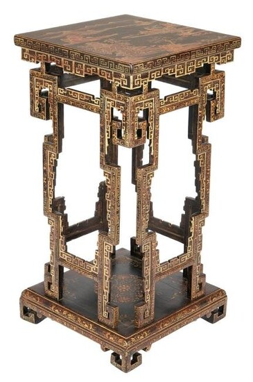 Chinese Lacquer Polychrome Decorated Stand or Table
