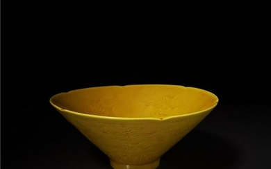 Chinese Yellow Glaze Crane Porcelain Bowl