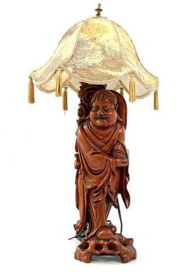 Chinese wooden bombarded table lamp