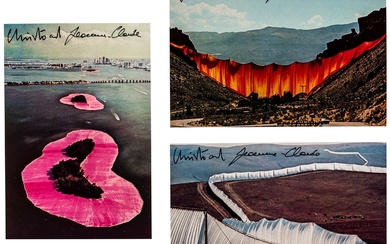 Christo et Jeanne-Claude. Collection de 8 cartes postales signées et du calendrier artistique 1995, chacune...