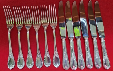 Christofle orfevrerie christofle - Cutlery set (12) - Marly - Silver plated metal Blanc