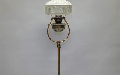 Circa 1920's Signed Aladdin Metal Floor Lamp with paint decoration.and antique aladdin glass shade.