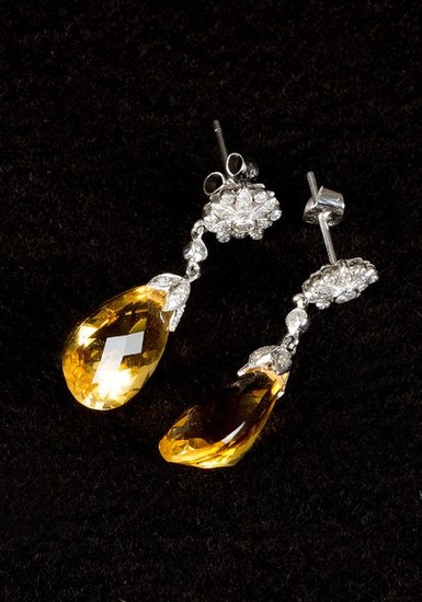 Citrine diamond earrings around 1950, citrine drops onf...