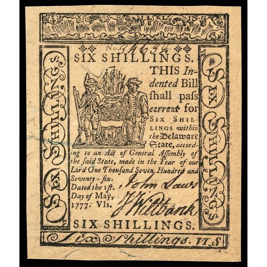 Colonial Currency, DE. May 1, 1777 6s Superb CU