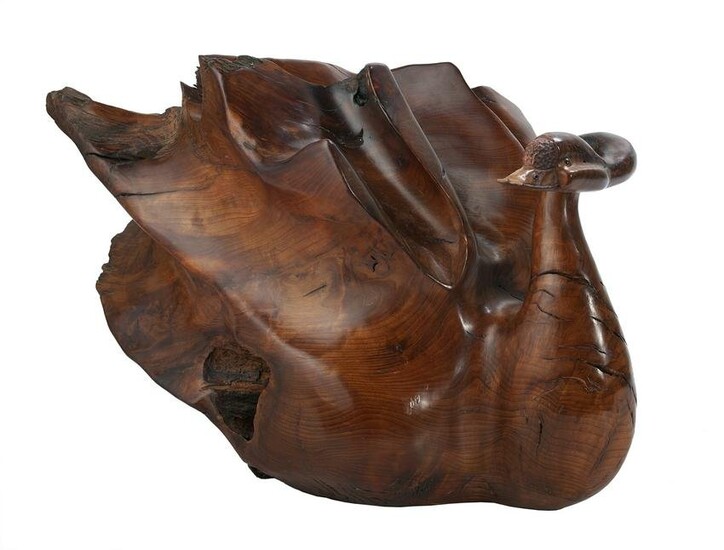 Contemporary Hardwood Root Depicting a Swan
