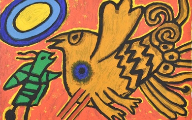 Corneille (1922-2010) - L'oiseau et Insect Orange