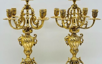 Cornucopia chandeliers (2) - Napoleon III Style - Bronze (gilt) - Early 20th century