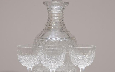 Crystal Glass Decanter & Three Glasses