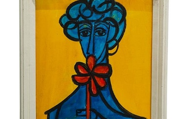 Cundo Bermudez (1914-2008) "Mujer Con Flor Roja" Oil On Board