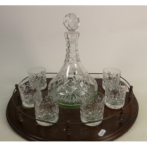 Cut Glass Whiskey Decanter Set: sat on matching display wood...