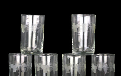 DRINKING GLASS/HIGHBALL GLASS, 6 pcs. clear glass with engraved pattern with bunches of grapes, Reijmyre Glasbruk.