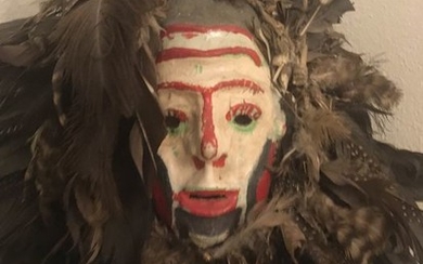 Dance mask (1) - Feathers, Linen, Paper - Chewa - Zimbabwe