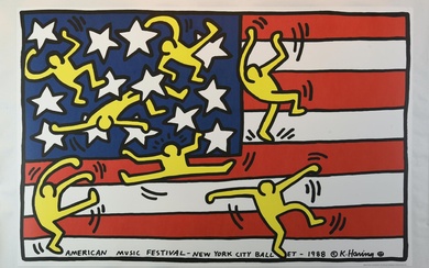 D'après Keith Haring AMERICAN MUSIC FESTIVAL NEW YORK CITY BALLET typographie sur papier appliqué sur...