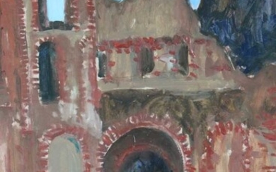 David Britton , contemporary, oil on board - St Botolphia Ruins, signed, framed 70cm x 60cm