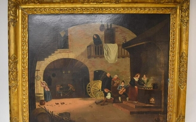 David Teniers(after); 19thC. Oil Courtyard Scene