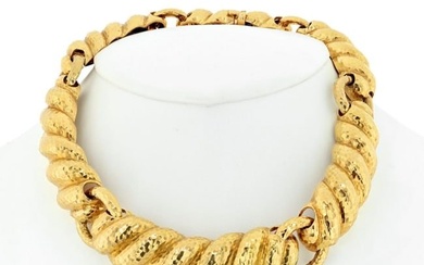 David Webb Platinum & 18K Yellow Gold Hammered Curved Link Choker Necklace