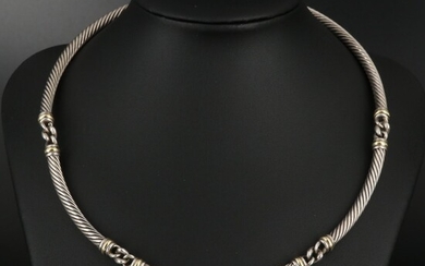 David Yurman "Metro Cable" Sterling Silver Choker Necklace with 18K Accents