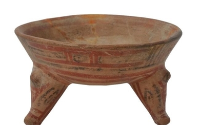 Decorated Animal Leg Tripod Pre-Columbian Pottery Bowl