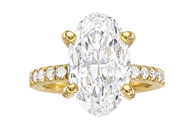 Diamond, Gold Ring, GIA Type IIa Stones: Oval-shaped diamond...