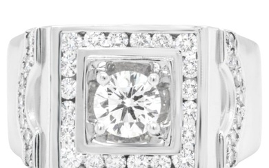 Diamond Men Signet Ring 1.45 Carats 18K White Gold