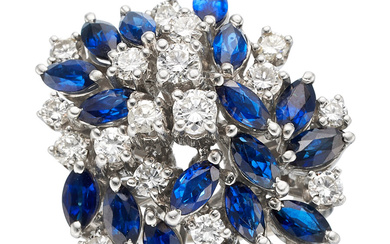 Diamond, Sapphire, White Gold Ring Stones: Full-cut diamonds weighing...