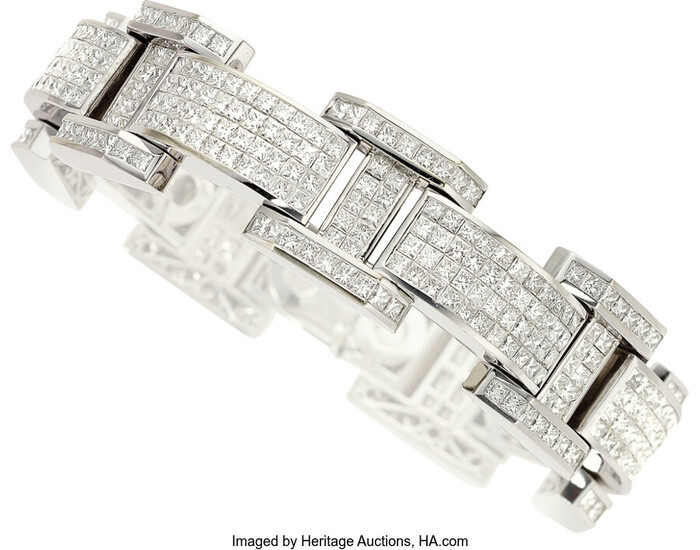 Diamond, White Gold Bracelet Stones: Square brilliant-cut diamonds weighing...