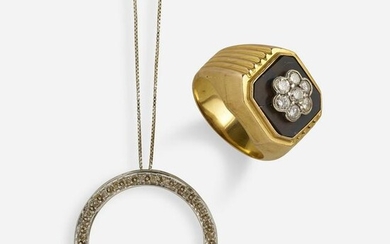 Diamond circle necklace and black onyx and diamond ring