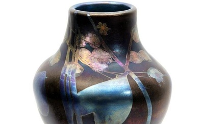 Diminutive Tiffany Blue Favrile Hearts Vine Vase