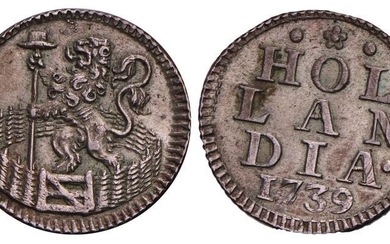 Duit afslag in zilver Holland 1739. Prachtig.