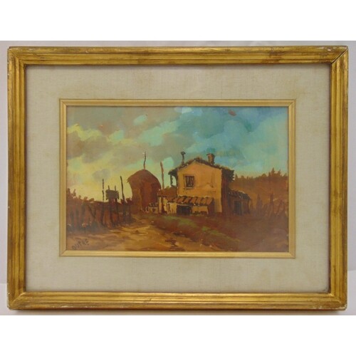 Dupre framed and glazed oil on panel of a farmhouse, signed ...
