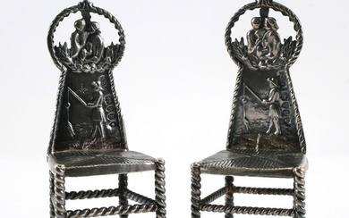 Dutch Silver 930 Miniature Pair of Chairs