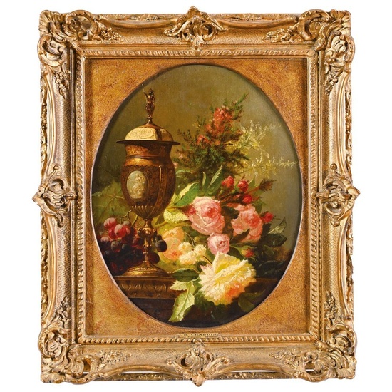 ÉCOLE FRANCAISE du XVIIIè. (Atelier de Jean-Baptiste CHARDIN). « Composition au vase Renaissance et au...