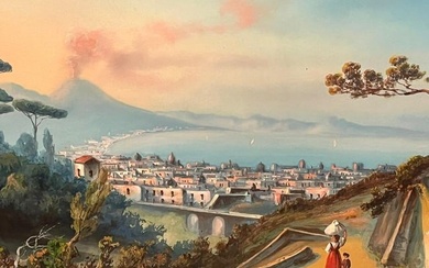Early 19th C. Watercolor of Bay of Naples Signed C. Gatti