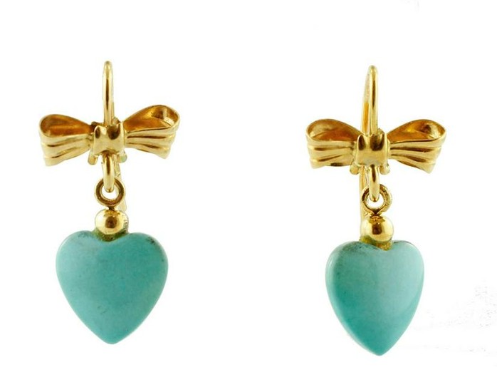Earrings 18k Yellow Gold with Turquoise paste hearts