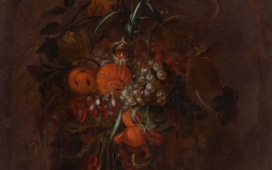 École HOLLANDAISE du XVIIIe siècle, suiveur de Cornelis de HeemGuirlande de fruits retenue par un...
