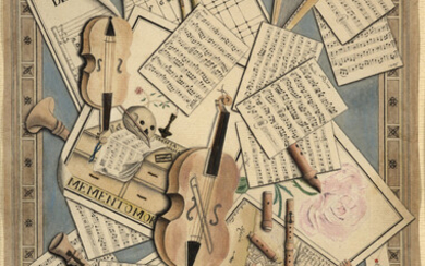 Ecole allemande de la fin du XVIIIe siècle Trompe-l'œil aux instruments de musique et partitions