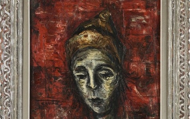 Ecole française XXème Jean-Marie GOUTTIN Portrait huile sur toile 46 x 55 cm