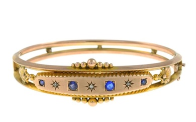 Edwardian 9ct gold diamond & gem-set bangle