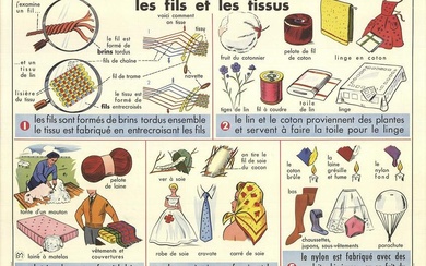 Emile Deyrolle - Les Fils et Les Tissues - 1960 Offset Lithograph 29.5" x 35.5"