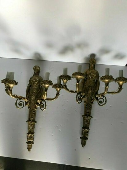 Empire style Lady sconces 18K gold dore 'finish 4 arms