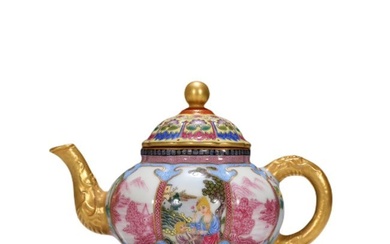 Enamel color tracing gold window character story teapot