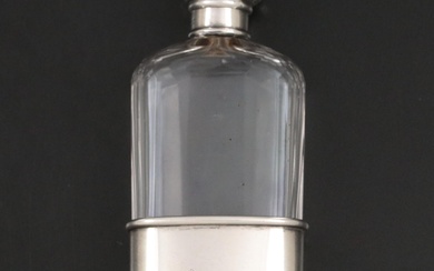 English Thomas Jones Watson Sterling Silver and Glass Flask, 1872