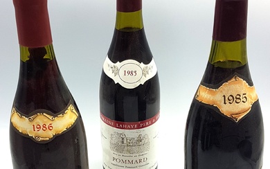 Ensemble de six bouteilles de vin de Bourgogne comprenant : -Nuits-Saint-Georges, 1986 -Gevrey-Chambertin, André Coquard-Chauvenet,...