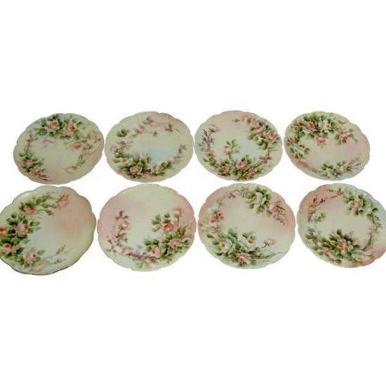 Ester Thomas Miler Peach Rose Plates Set of 8 Limoges