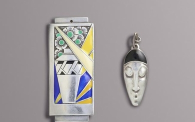 Etienne David, Two Art Deco enameled silver pendants